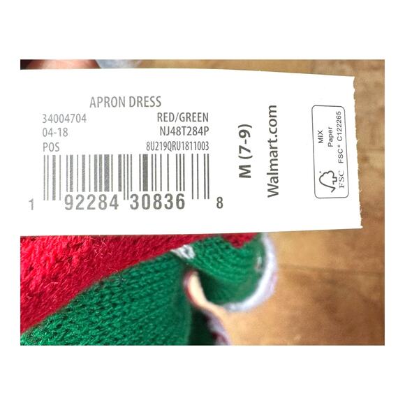 NWT Santa's Sweets Helper Apron Knit Dress Size M (7-9) Candy Cane Buttons - Picture 6 of 7